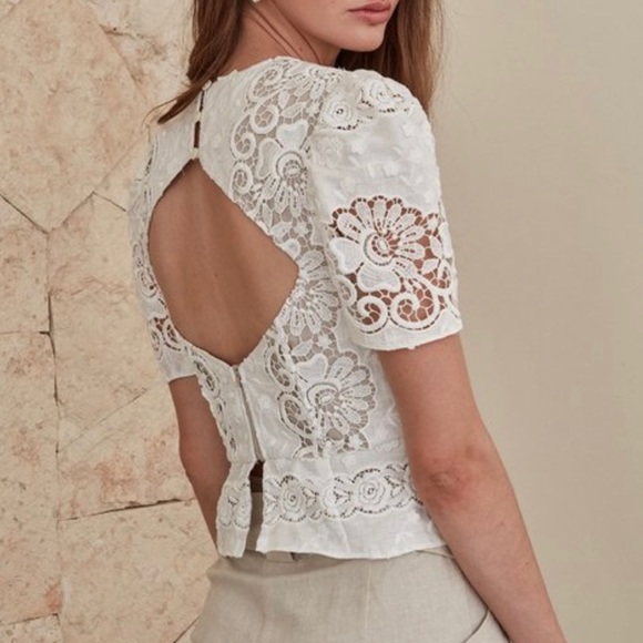 New Christy Lynn Lace Feminine Embroidered Puff Sleeve Tailored Peplum Blouse - Picture 7 of 14